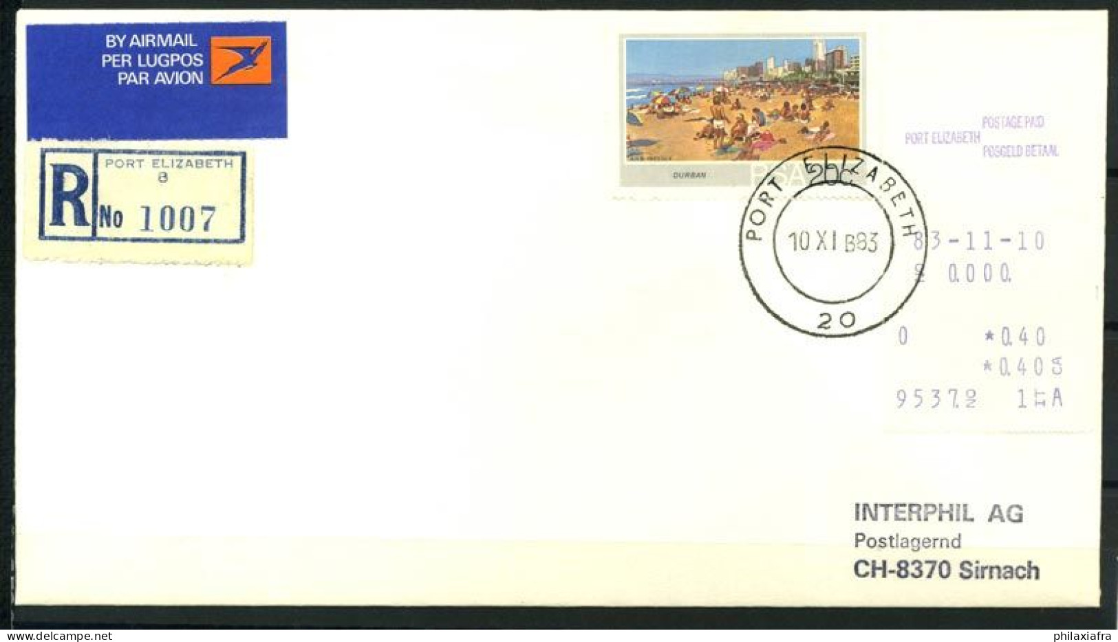 Afrique Du Sud 1983 Enveloppe 100% Port Elizabeth, - Cartas & Documentos