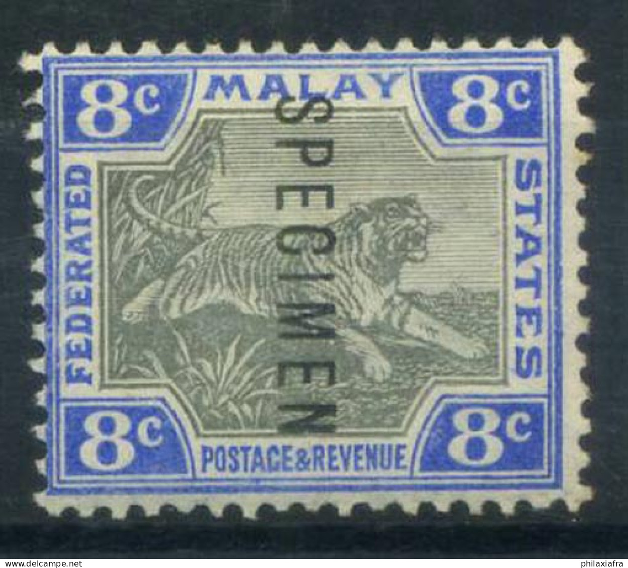 Malaya 1901 Mi. 19 Neuf * MH 100% Spécimen, 8c, Tiger, Filigrane 1 - Federated Malay States
