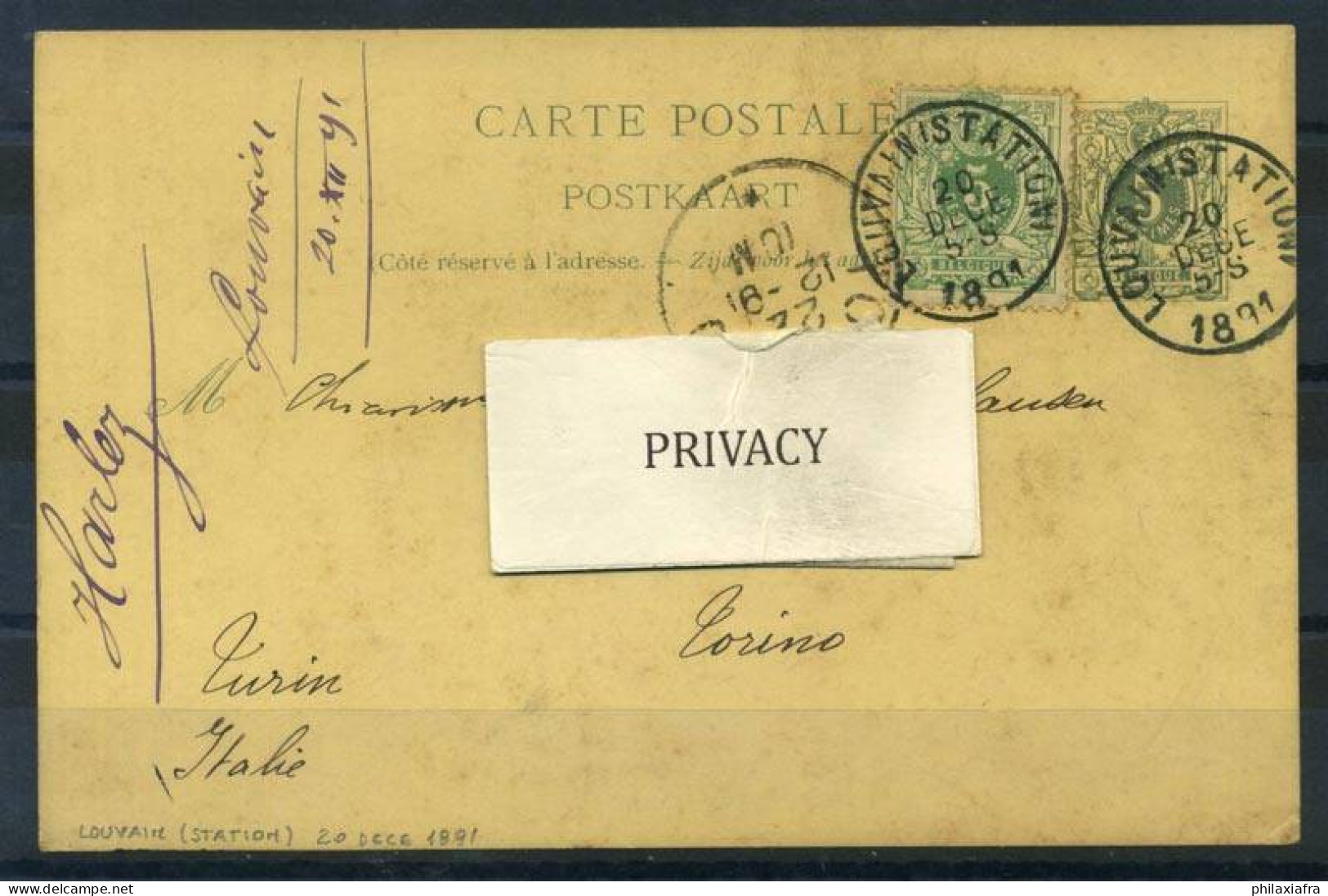 Belgique 1891 Entiers Postaux 100% POS Louvair - Enveloppes-lettres