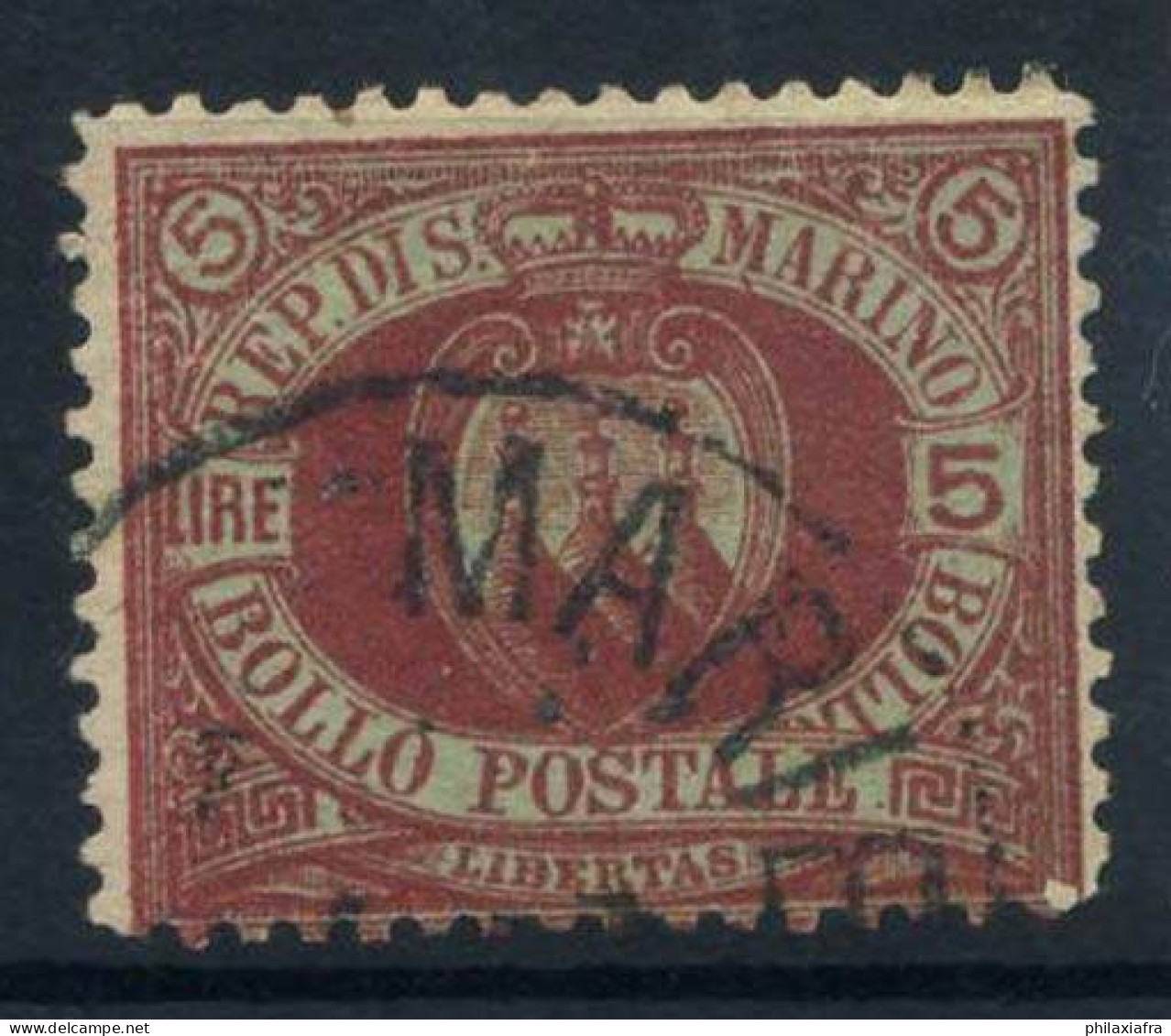 Saint Marin 1892 Sass. 22 Oblitéré 100% Merone 5 L. - Used Stamps