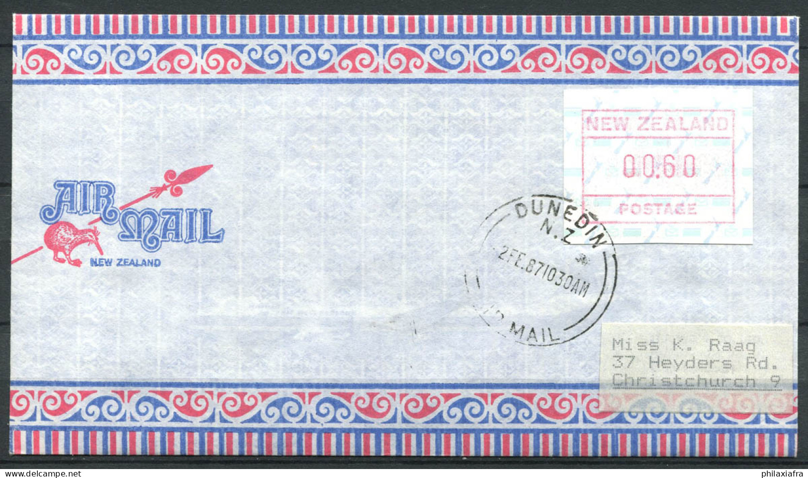 Nouvelle-Zélande 1986 Mi. 2 Enveloppe 100% ATM 00.60, Poste Aérienne, DUNEDIN - Collections, Lots & Series