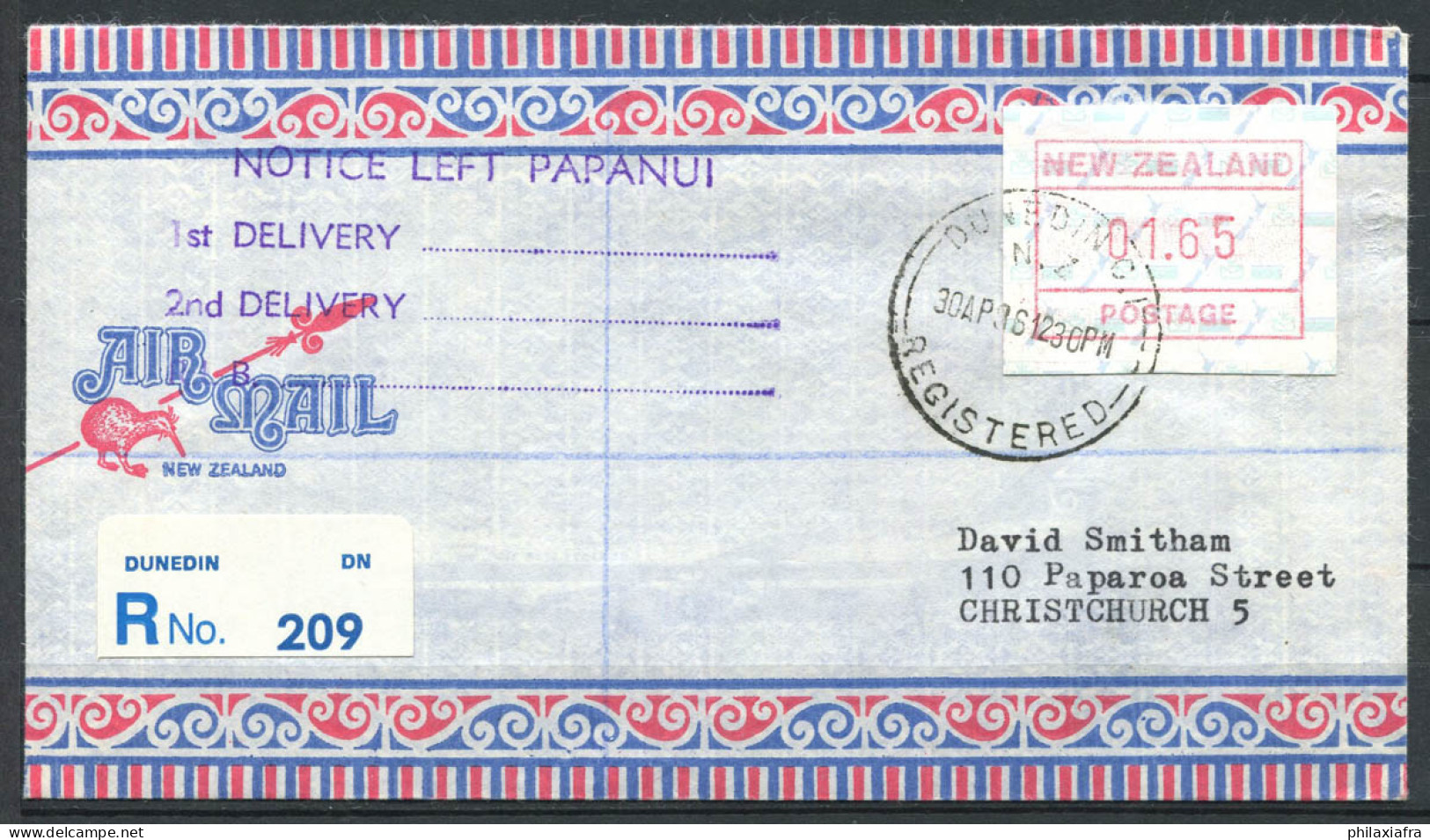 Nouvelle-Zélande 1986 Mi. 2 Enveloppe 100% ATM DUNEDIN - Collezioni & Lotti