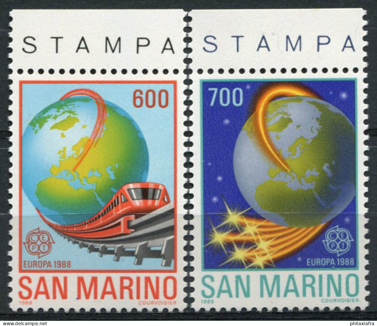Saint-Marin 1988 Sass. 1221-1222 Neuf ** 100% Communication, Europe Unie - Unused Stamps