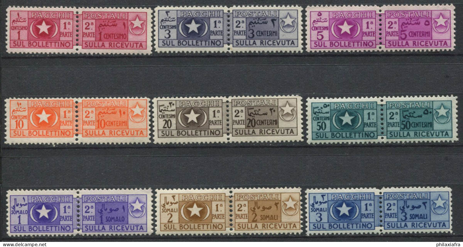 La Somalie 1950 Sass. 1-9 Neuf ** 100% Colis Postaux Étoile Et Croissant - Somalië (AFIS)