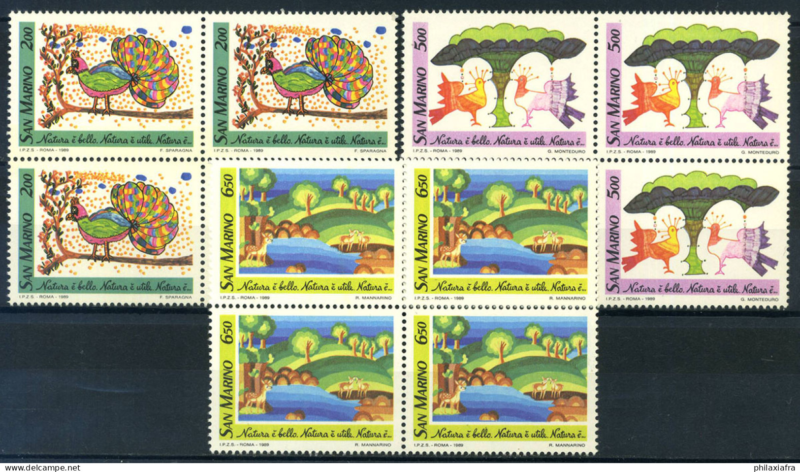 Saint-Marin 1989 Sass. 1250-1252 Neuf ** 100% Bloc De Quatre La Nature Est Belle - Unused Stamps