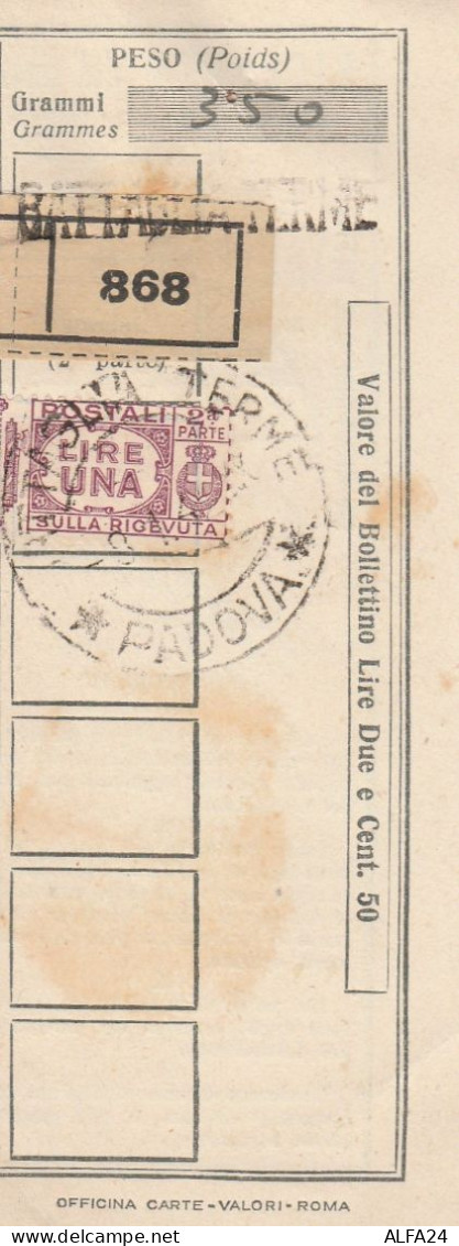 RICEVUTA PACCO CON LIRE 1 - TIMBRO PADOVA ANNI 40 (RX138 - Colis-postaux