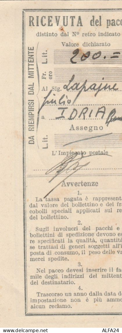 RICEVUTA PACCO CON LIRE 1 - TIMBRO PADOVA ANNI 40 (RX138 - Colis-postaux