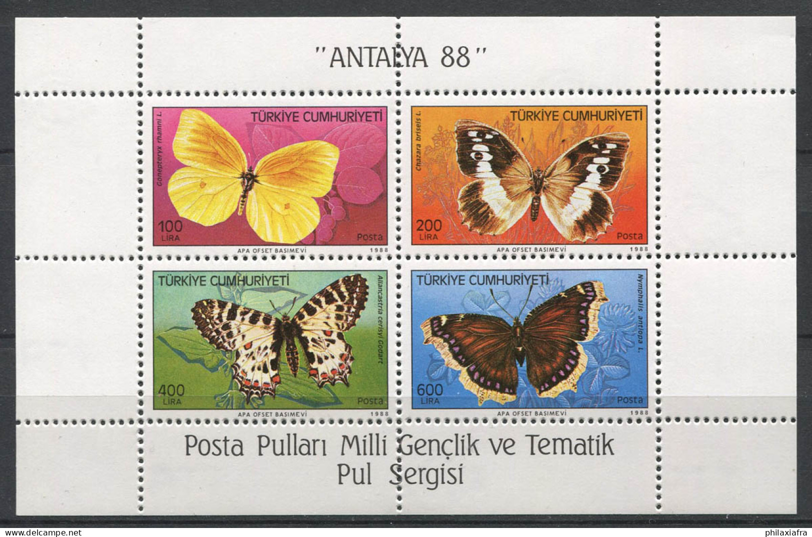 Turquie 1988 Mi. Bl. 26 Bloc Feuillet 100% Neuf ** Papillons - Blocks & Kleinbögen