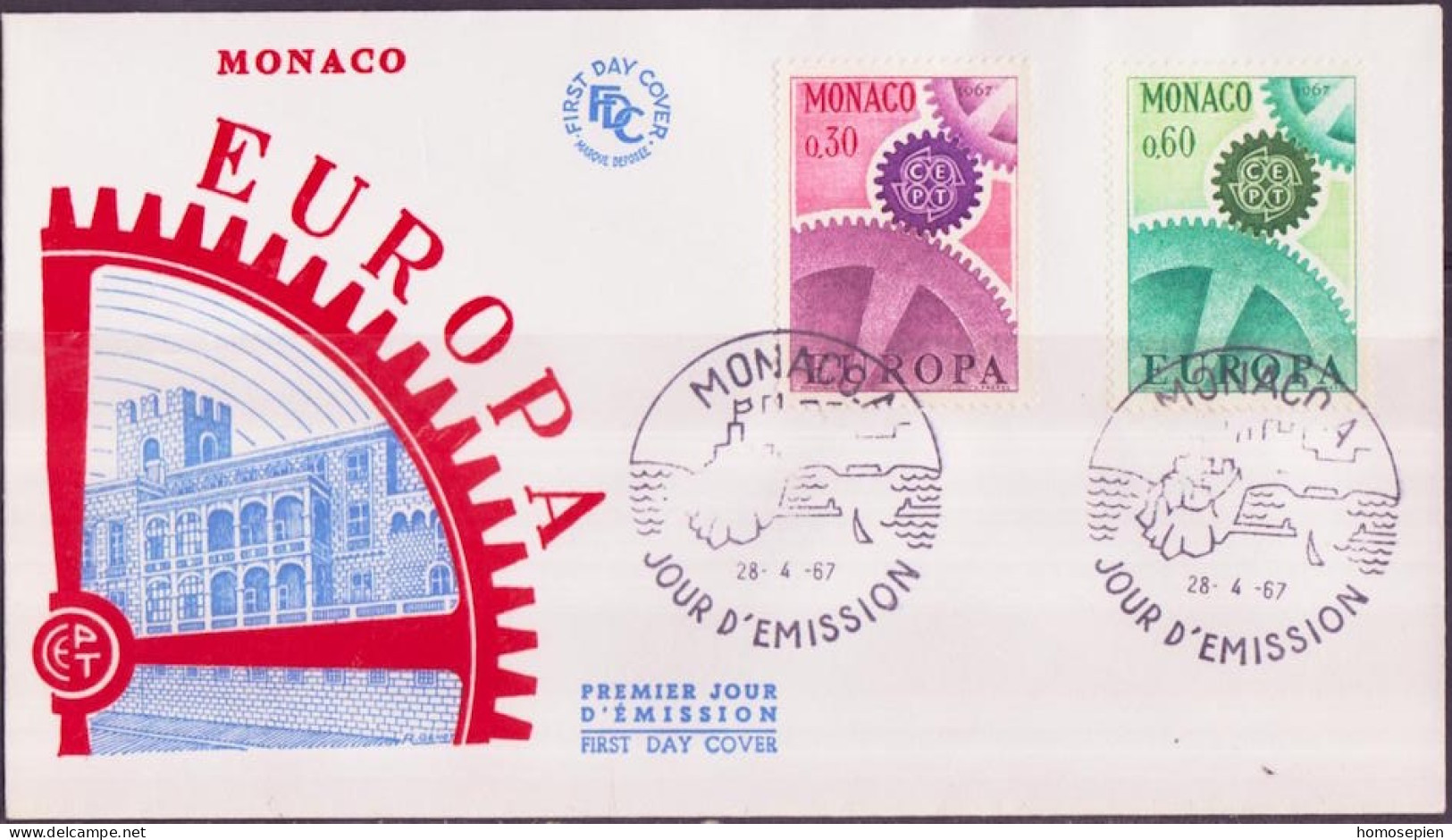 Europa CEPT 1967 Monaco FDC3 Y&T N°729 à 730 - Michel N°870 à 871 - 1967
