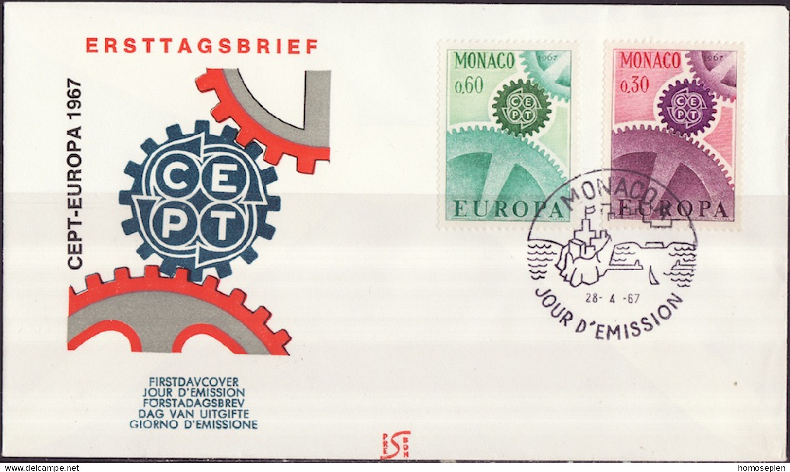 Europa CEPT 1967 Monaco FDC4 Y&T N°729 à 730 - Michel N°870 à 871 - 1967