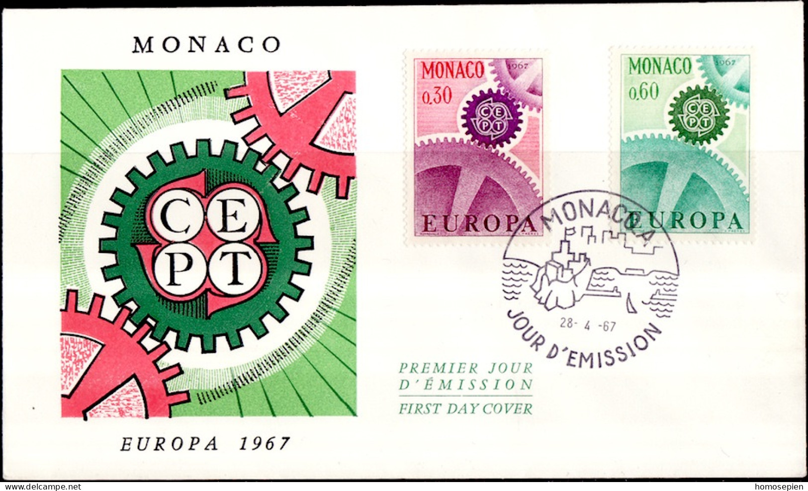 Europa CEPT 1967 Monaco FDC7 Y&T N°729 à 730 - Michel N°870 à 871 - 1967