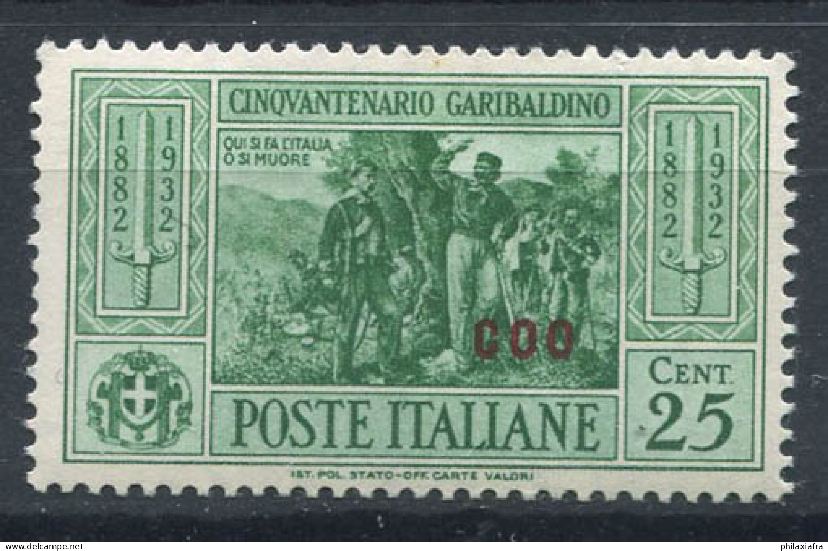 Kos 1932 Sass. 19 Neuf * MH 80% Garibaldi, 25 Cents - Egeo (Coo)