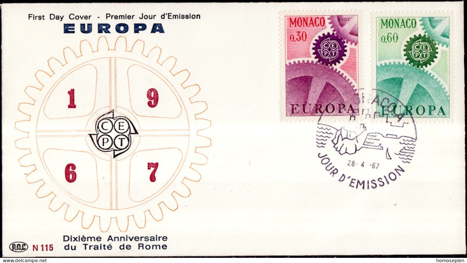 Europa CEPT 1967 Monaco FDC8 Y&T N°729 à 730 - Michel N°870 à 871 - 1967