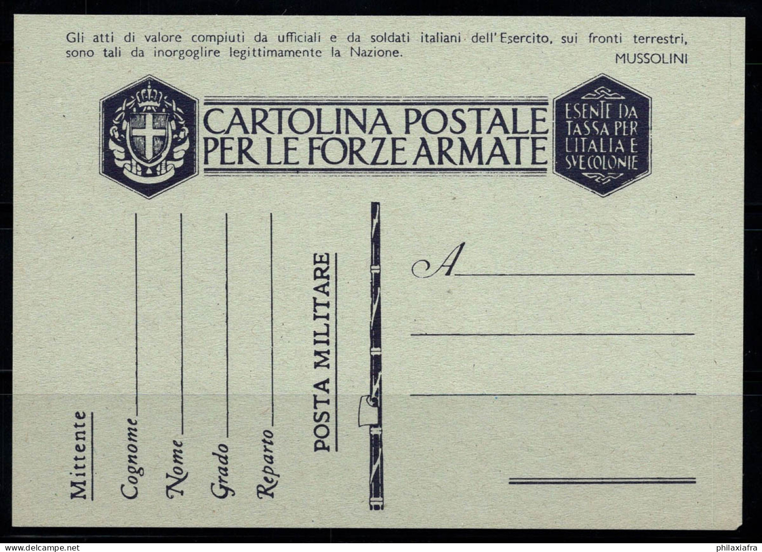 Royaume D'Italie 1941 Entiers Postaux 100% Fil, C'est Moi. F 39, Franchise Militaire - Ganzsachen