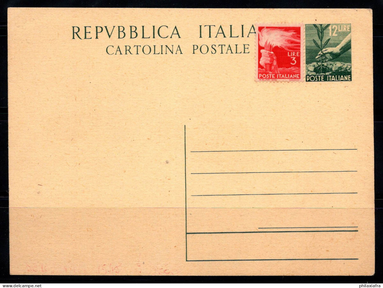 République D'Italie 1948 Entiers Postaux 100% Fil, C'est Moi. C 139 Neuve - Entiers Postaux