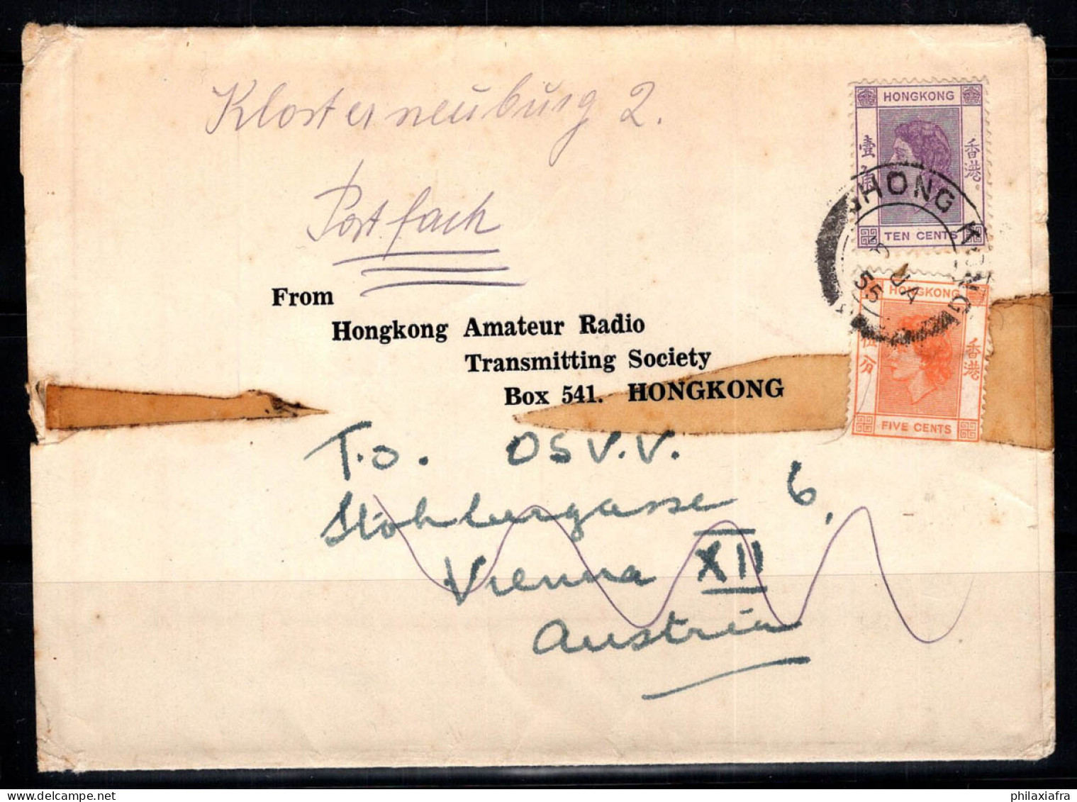 Hong Kong (Hong Kong) 1955 Mi. 178-179 Enveloppe 80% Oblitéré Vienne, Reine Elizabeth II - Lettres & Documents