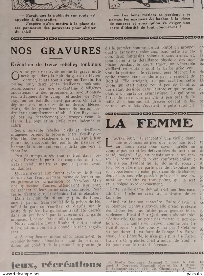 Le Petit Journal Illustré N° 2062 - 29 Juin 1930 Yen-Bay L'Exécution De 13 Rebelles Tonkinois Indochine Vietnam Tonkin - Le Petit Journal