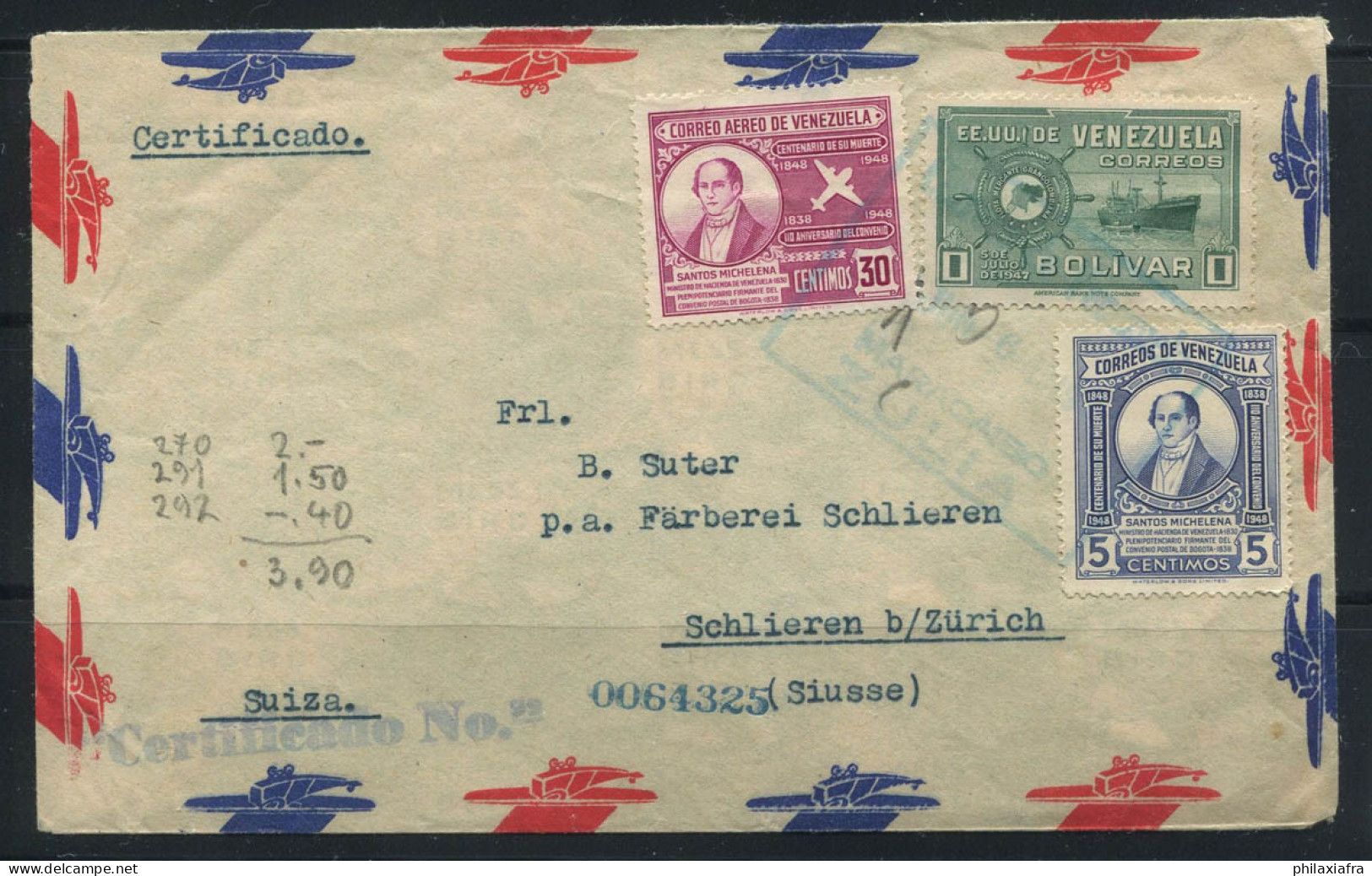 Venezuela 1949 Enveloppe 100% SCHLIEREN, Zurich, Maracaibo - Venezuela