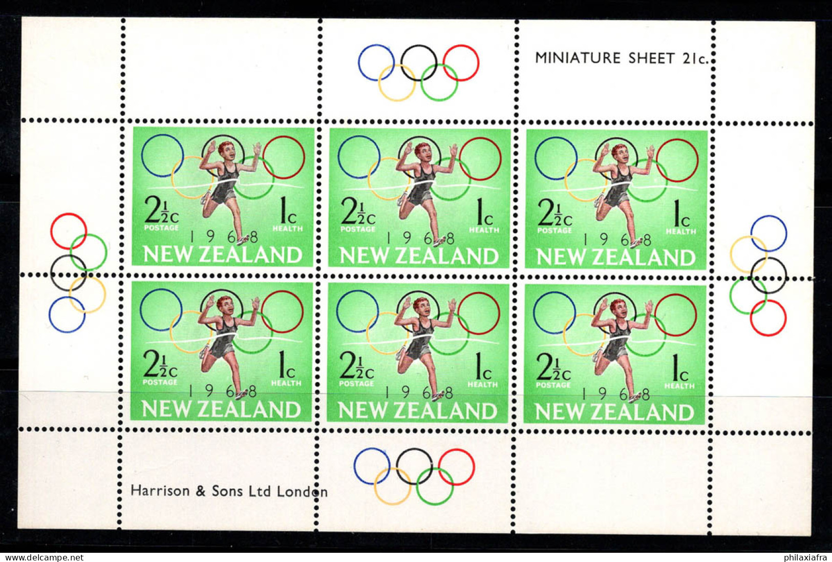 Nouvelle-Zélande 1968 Mi. 487 Mini Feuille 100% Neuf ** Jeux Olympiques - Blocks & Kleinbögen