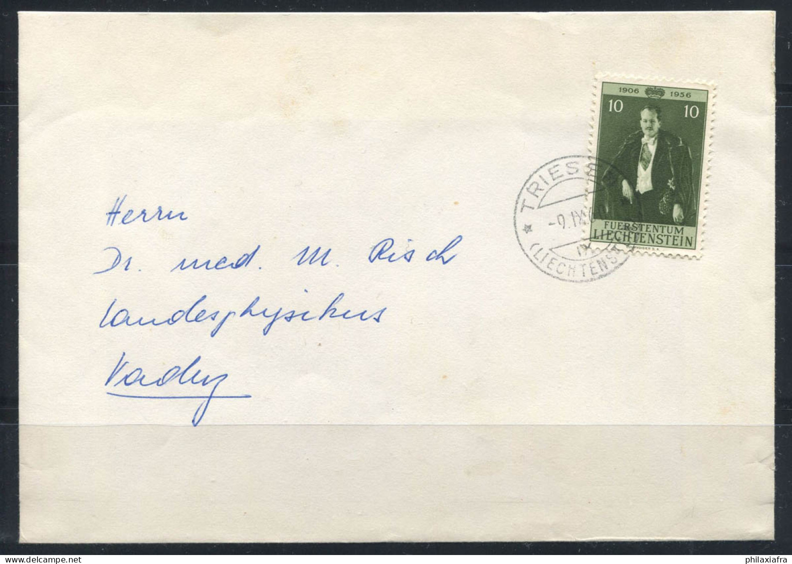 Liechtenstein 1956 Mi. 348 Enveloppe 100% 10 Rp, Prince - Brieven En Documenten