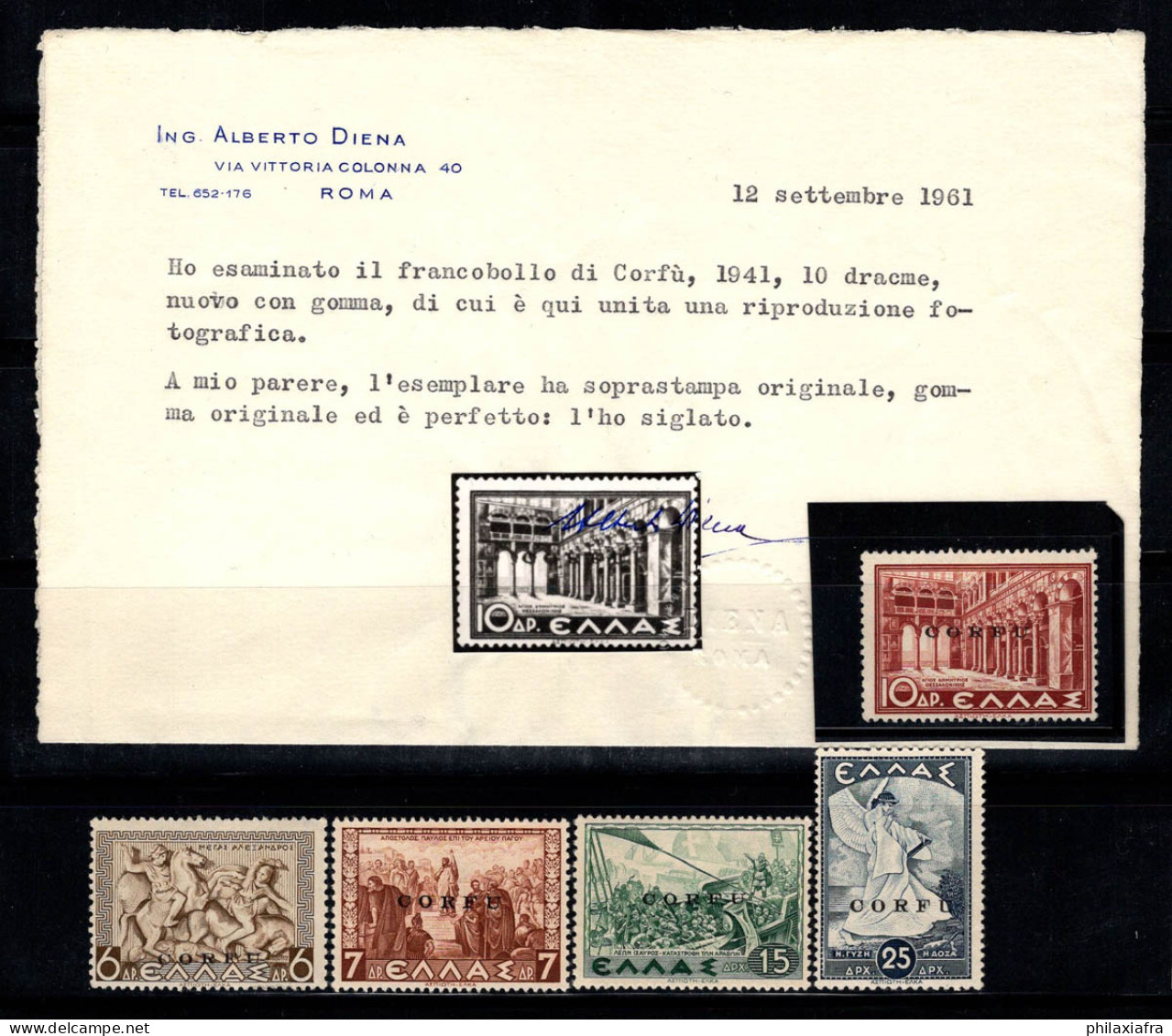 Corfou 1941 Sass. 27-31 Neuf ** 100% Certificat Signé Diena, Mythologie, - Corfu