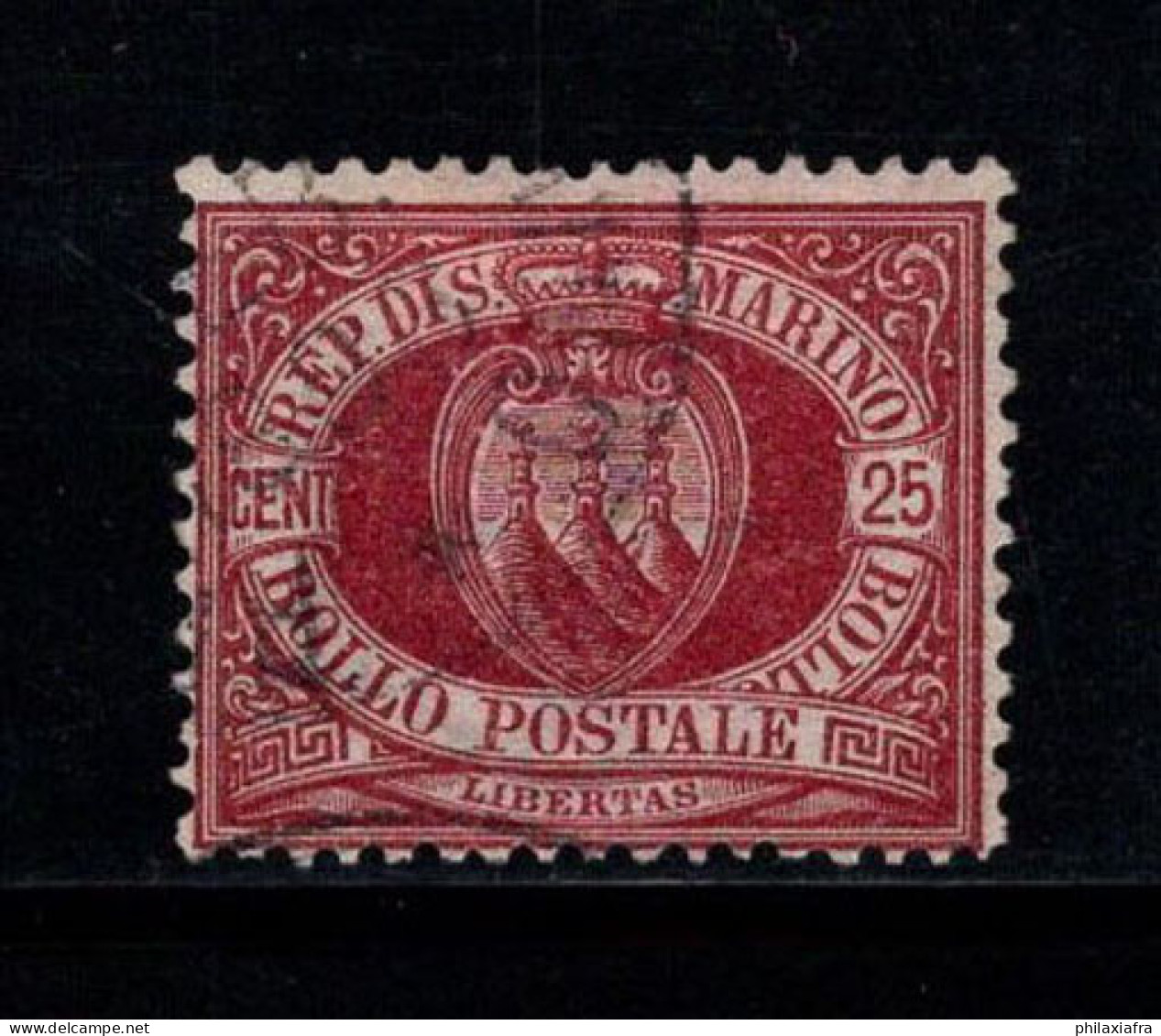 Saint-Marin 1890 Sass. 5 Oblitéré 100% 25 Cents - Usados