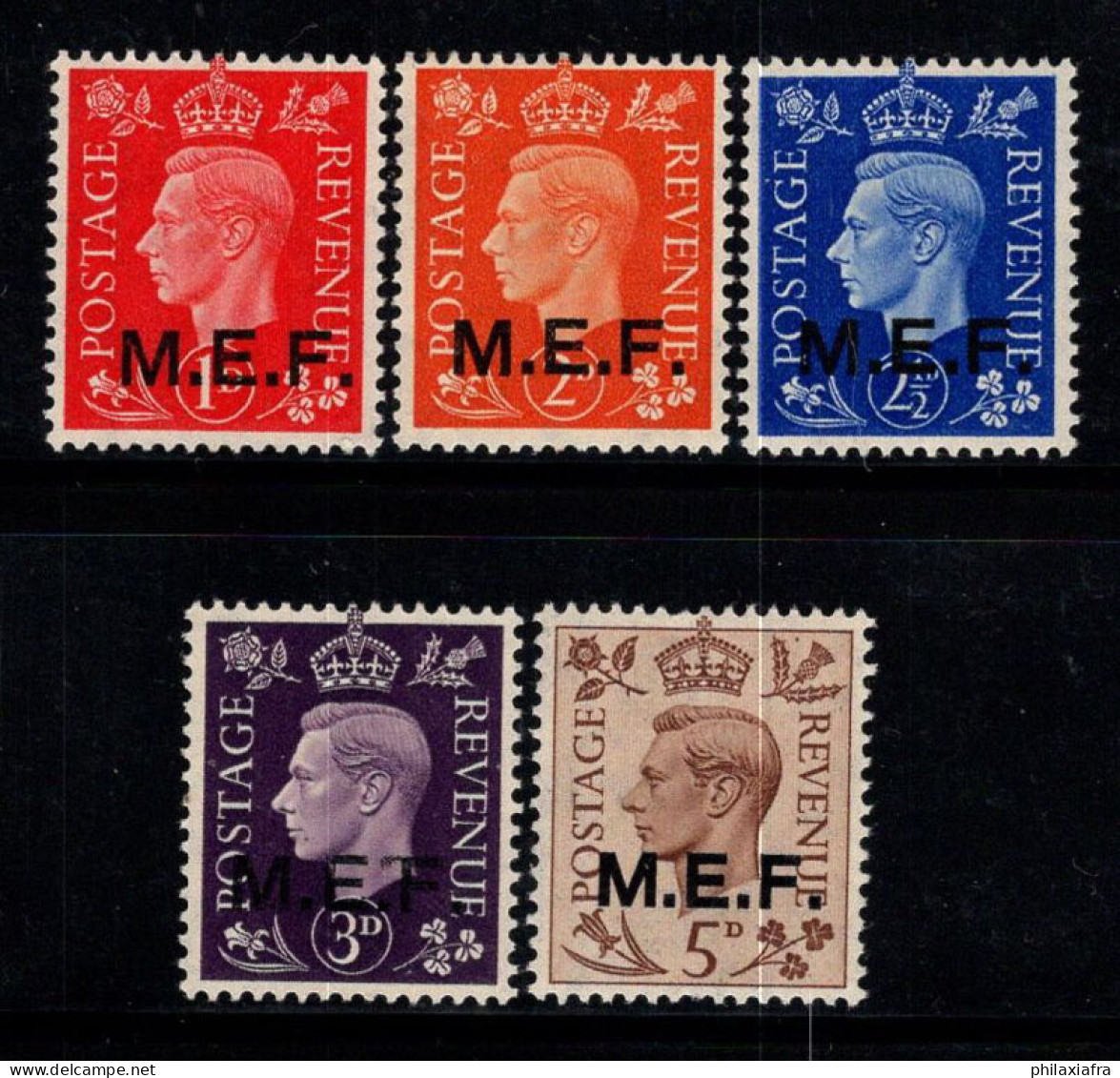 Mef Occupation Britannique 1942 Sass. 1-5 Neuf * MH 100% 1 P, 2 P, 2 1/2 P, 3 P, 5 P - Occ. Britanique MEF