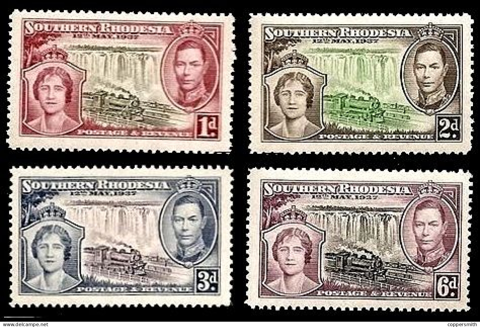 (001) Southern Rhodesia   Coronation 1937 / Railways / Chemin De Fer / Eisenbahn  ** /  Mnh Michel  38-41 - Southern Rhodesia (...-1964)