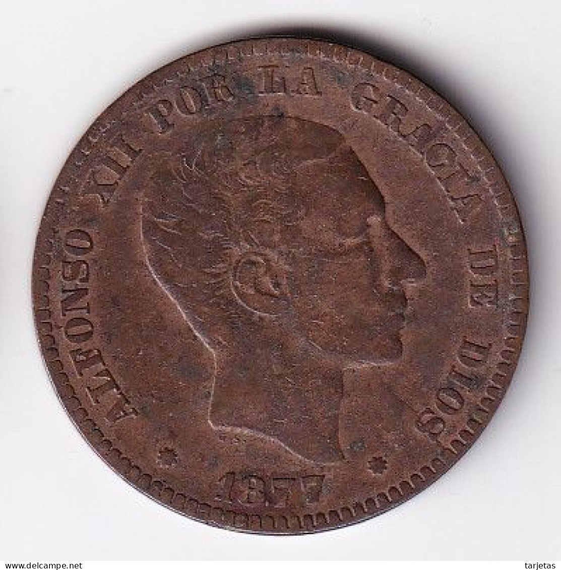 MONEDA DE ESPAÑA DE 10 CENTIMOS DEL AÑO 1877 (COIN) ALFONSO XII - First Minting