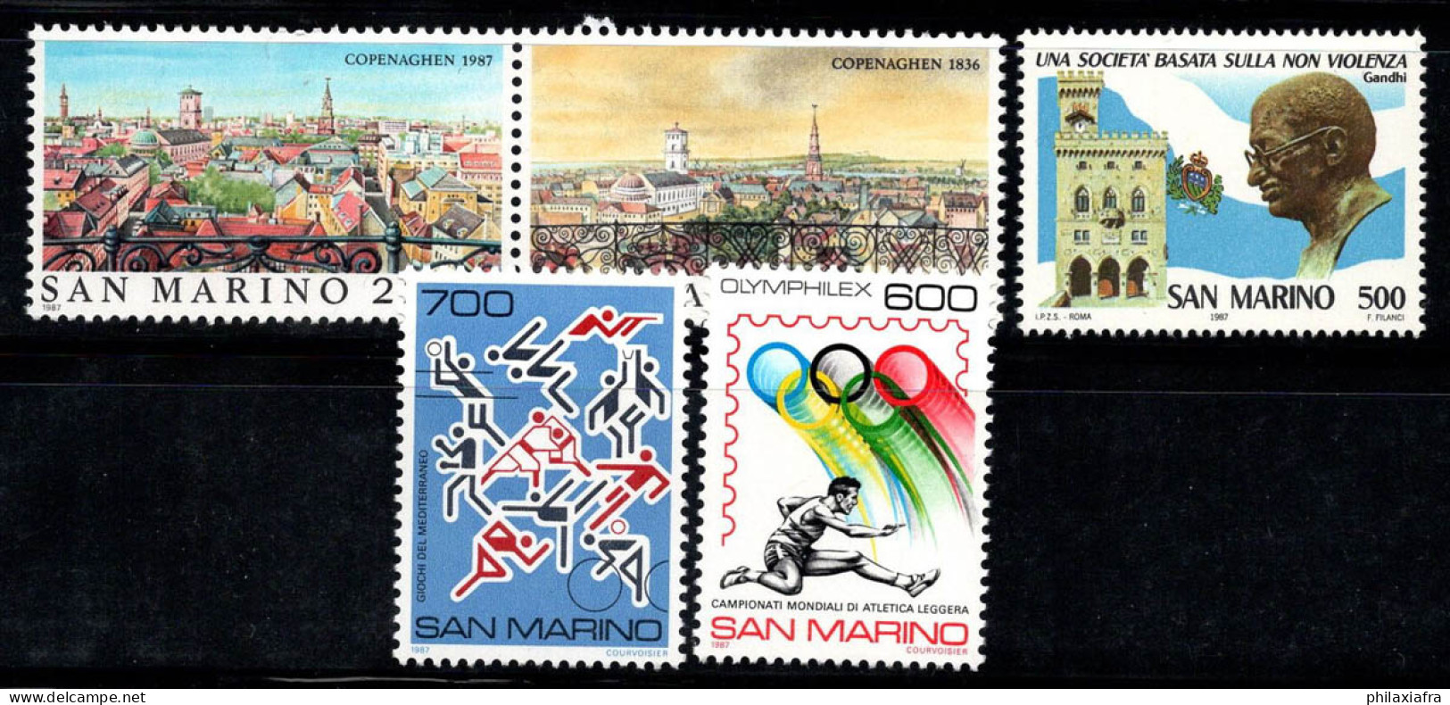 Saint-Marin 1987 Sass. 1213-1217 Neuf ** 100% Jeux Olympiques, Emblèmes, Villes - Unused Stamps