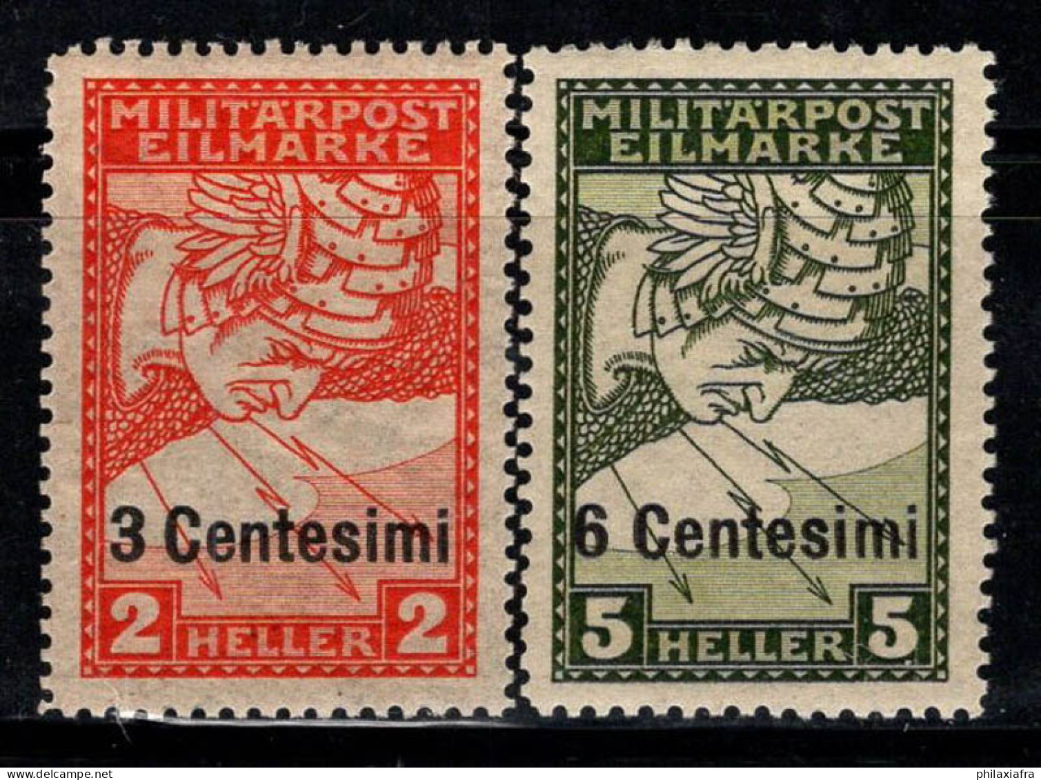 Occupation Autrichienne 1918 Sass. 1-2 Neuf * MH 100% Exprés 3 Cents Sur 2 H, 6 C Sur 5 H - Austrian Occupation