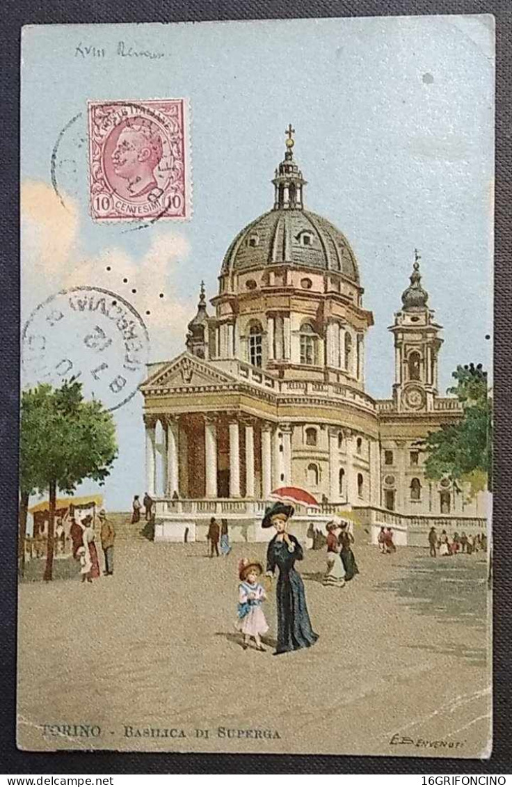 TORINO 1912 " BASILICA  DI  SUPERGA "  CARTOLINA   ANIMATA  E  VIAGGIATA . EDIZIONI S.A.I.G.A.  ARMANINO - GENOVA. - Kerken