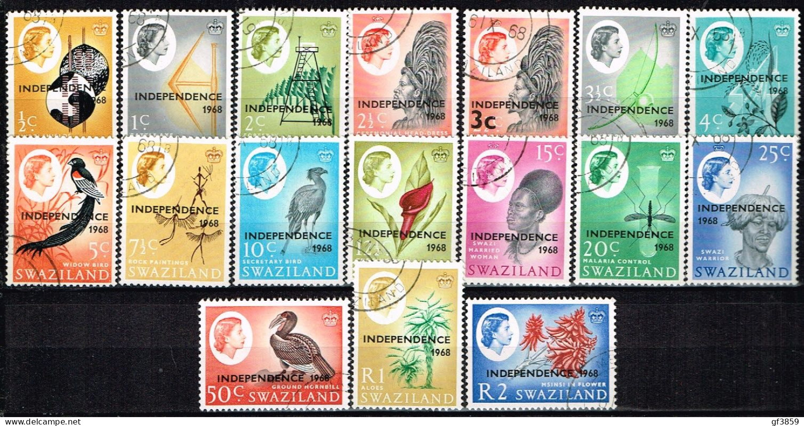 SWAZILAND / Oblitérés /Used / 1968 - Série Courante Surchargé INDEPENDANCE  1968 (série Complète) - Swaziland (1968-...)