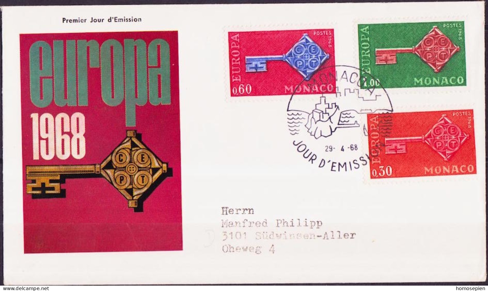 Europa CEPT 1968 Monaco FDC2 Y&T N°749 à 751 - Michel N°879 à 881 - 1968