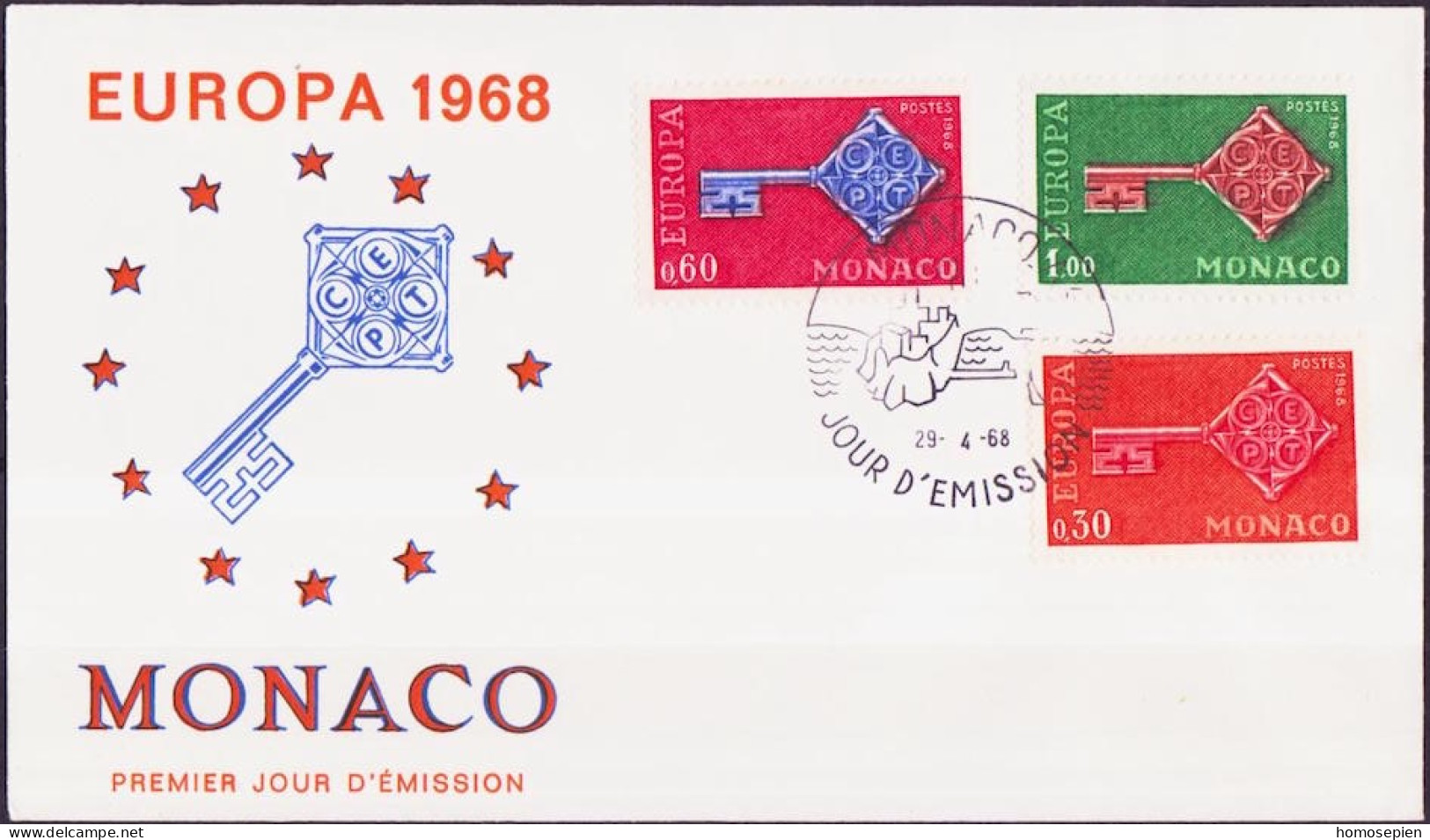 Europa CEPT 1968 Monaco FDC7 Y&T N°749 à 751 - Michel N°879 à 881 - 1968