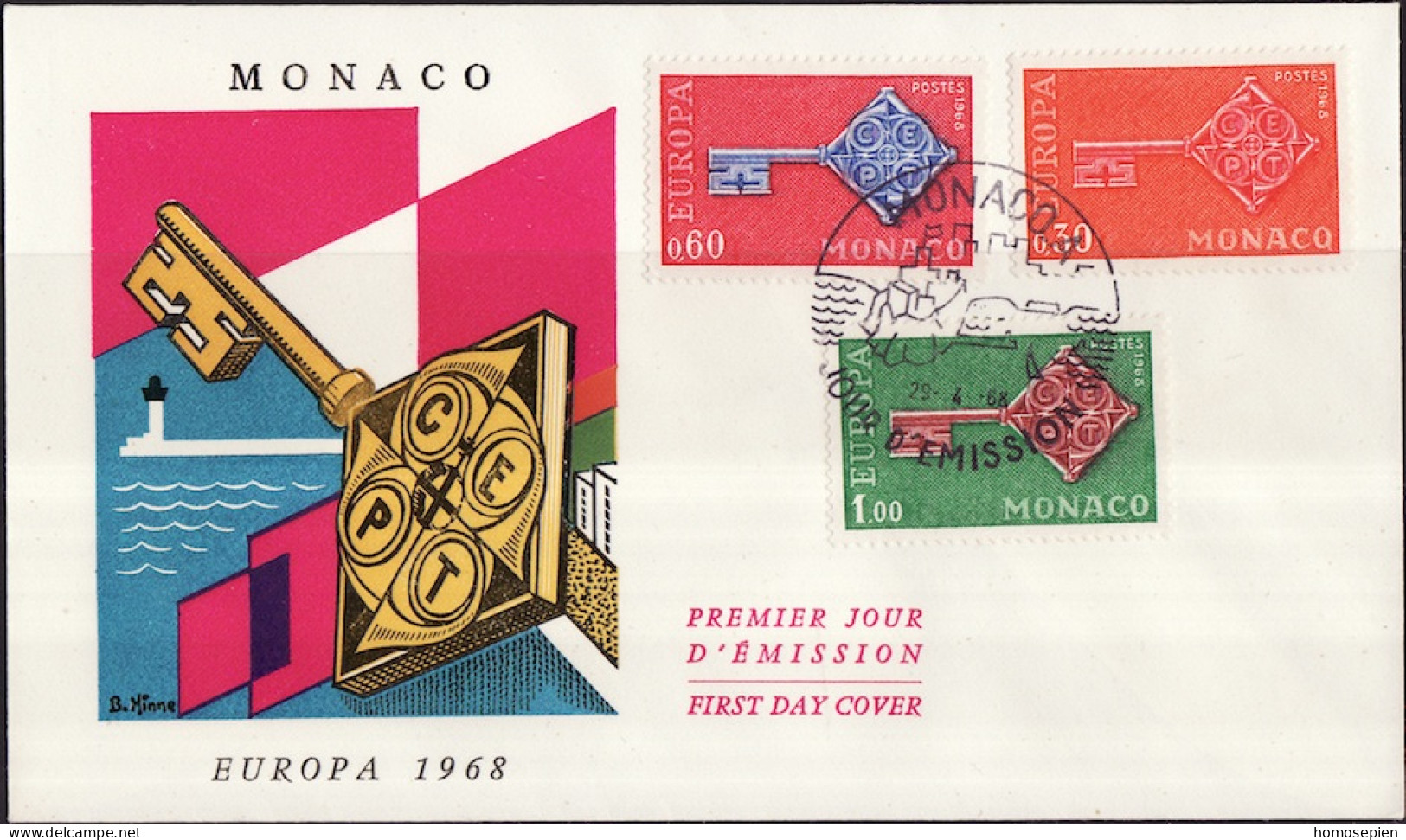 Europa CEPT 1968 Monaco FDC8 Y&T N°749 à 751 - Michel N°879 à 881 - 1968