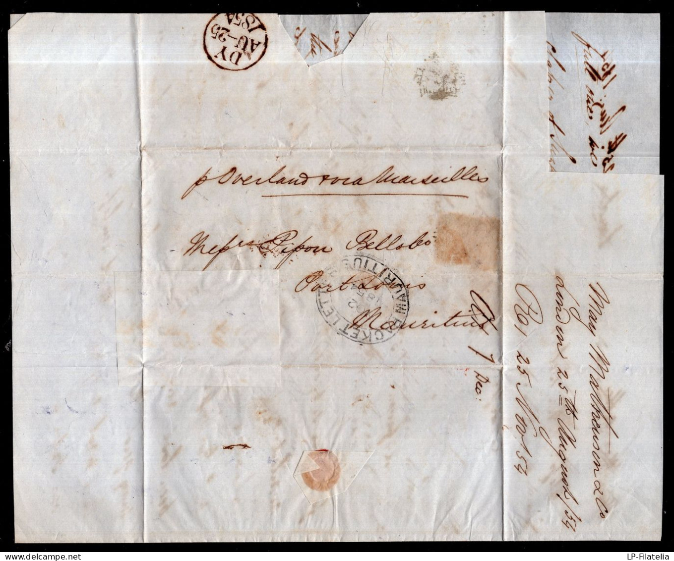 Great Britain - 1854 - Letter To Mauritius - Lettres & Documents