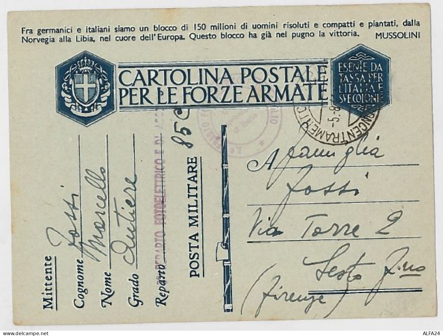 CARTOLINA FRANCHIGIA 1941 FRA GERMANICI E ITALIANI (SX73 - Storia Postale (Posta Aerea)