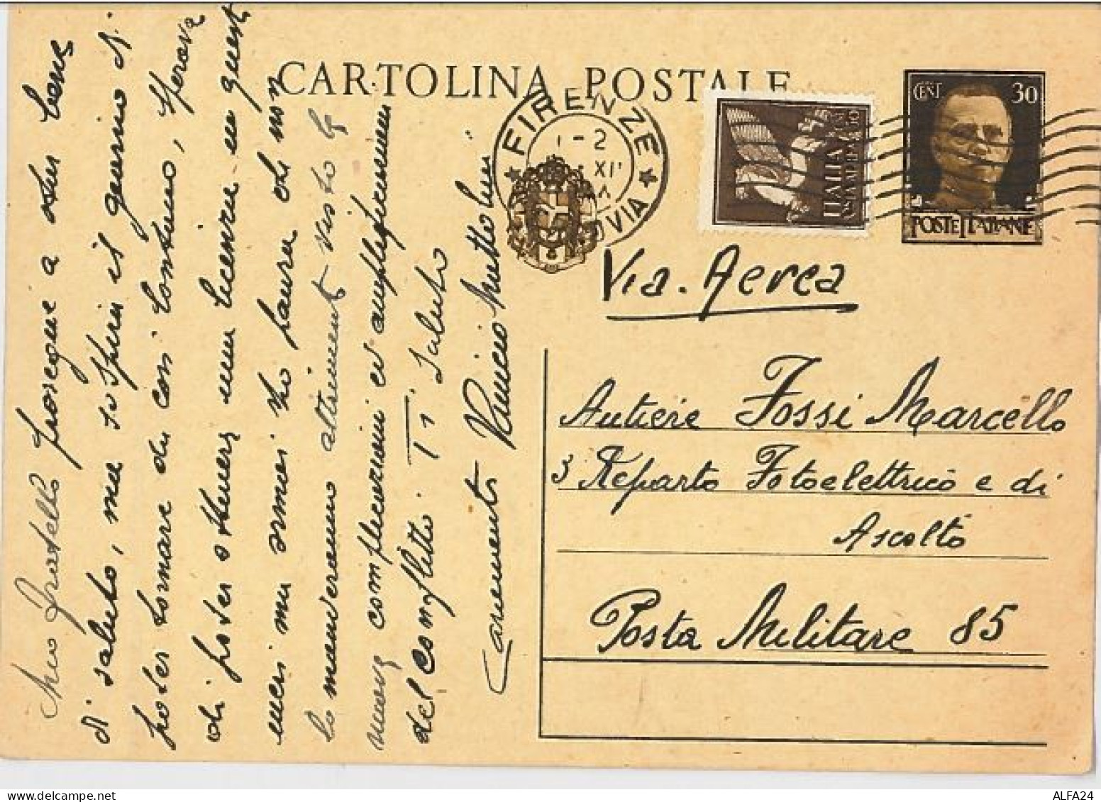CARTOLINA INTERO POSALE VIAGGIATO POSTA AEREA 1941  (SX57 - Storia Postale (Posta Aerea)