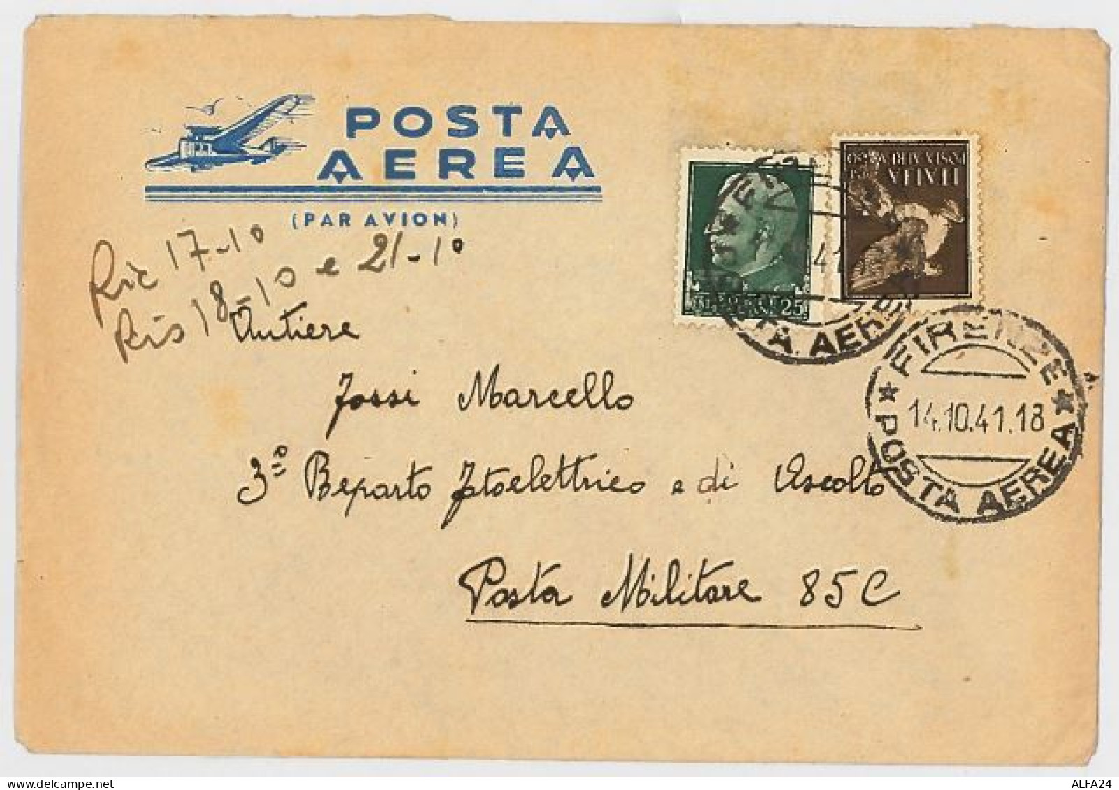 LETTERA VIAGGIATA 1941 POSTA AEREA - BUSTA PARTICOLARE (SX46 - Marcophilie (Avions)