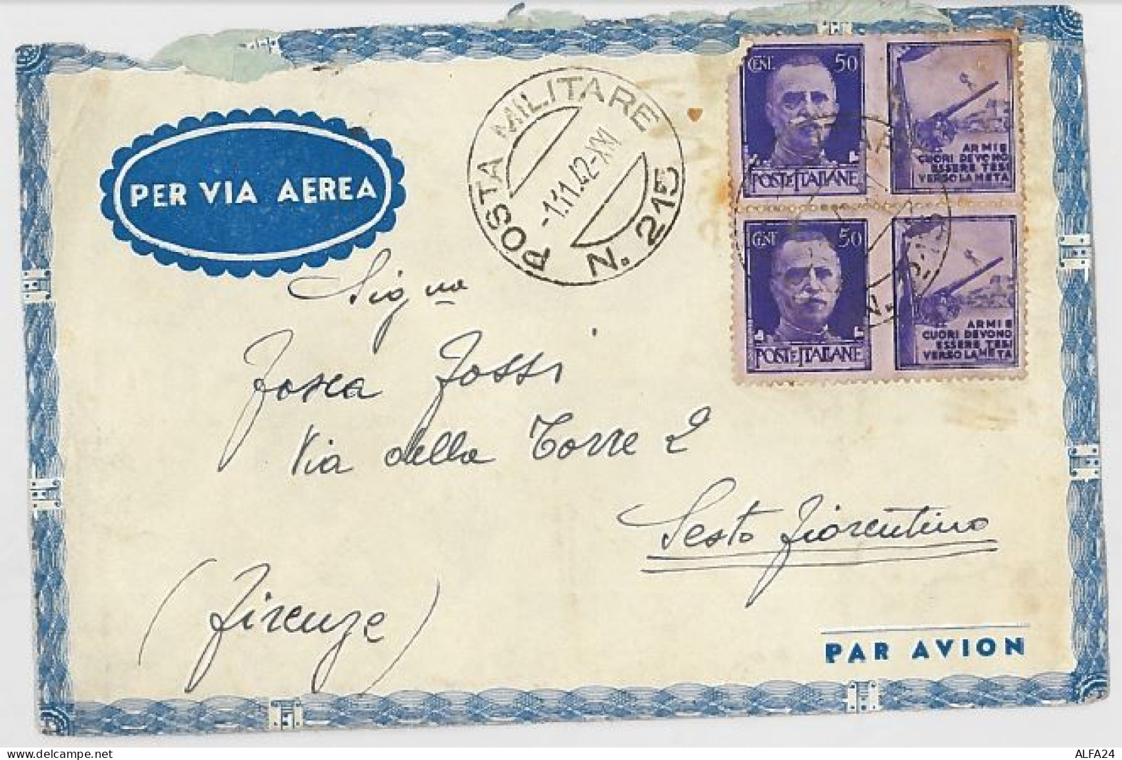 LETTERA VIAGGIATA 1942 VIA AEREA COPPIA FRANCOBOBOLLI ARMI E CUORI (SX33 - Marcophilie (Avions)