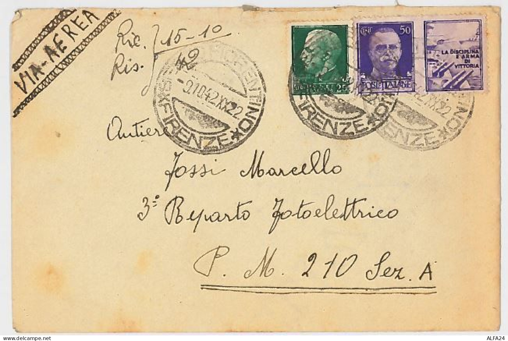 LETTERA VIAGGIATA 1942 VIA AEREA COPPIA FRANCOBOLLI (SX20 - Marcophilie (Avions)