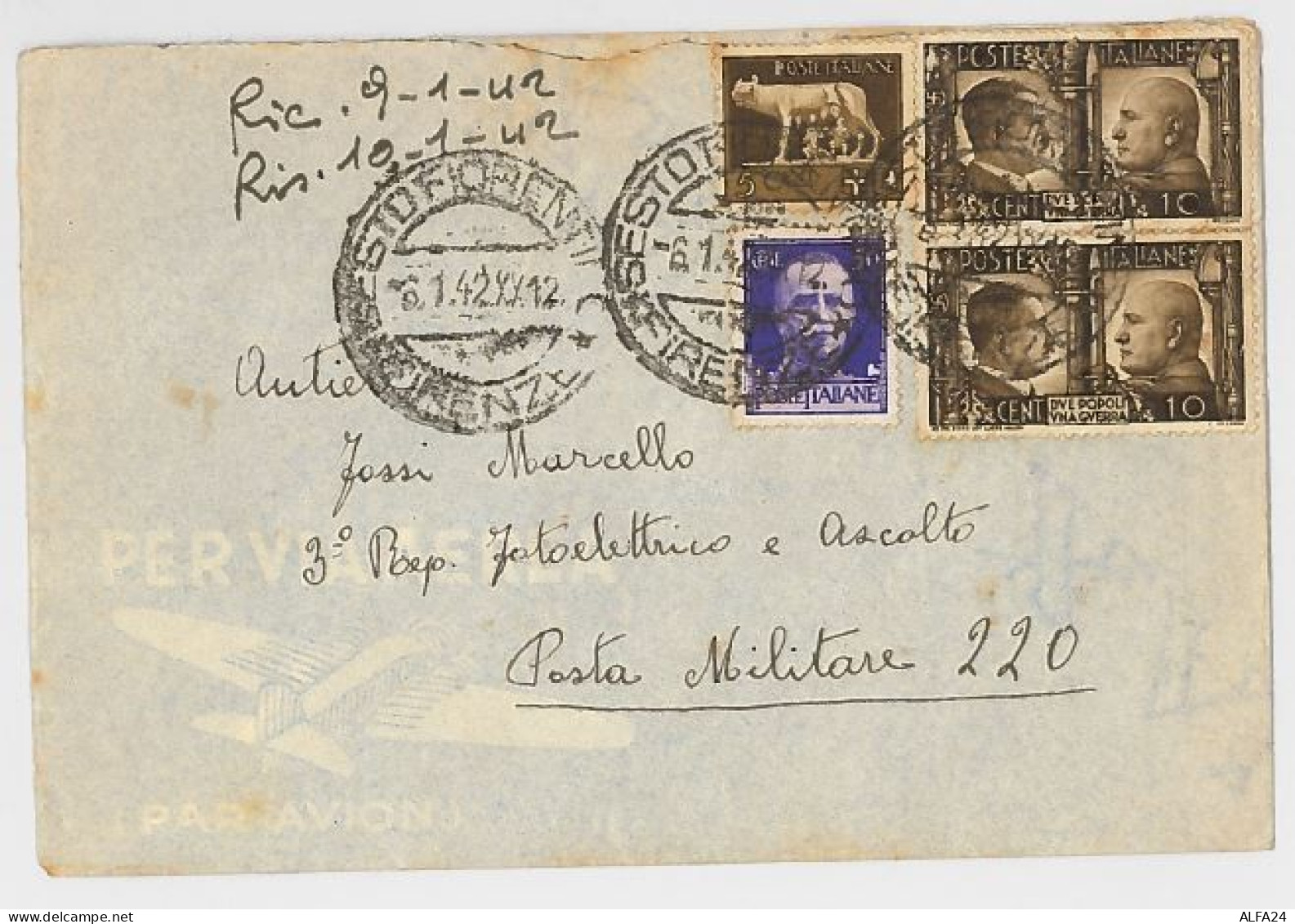 LETTERA VIAGGIATA 1942 VIA AEREA BEN 4 FRANCOBOLLI  (SX19 - Marcophilie (Avions)