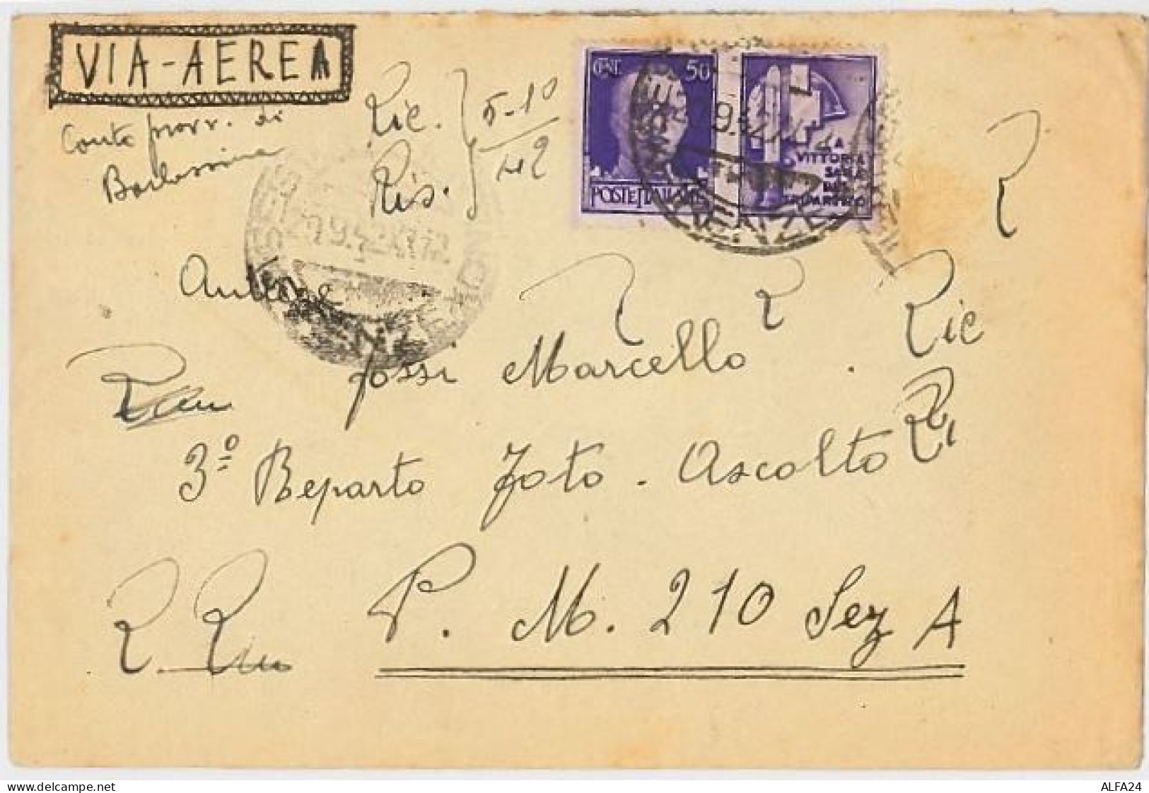 LETTERA VIAGGIATA 1942 VIA AEREA FRANCOBOLLI LA VITTORIA (SX16 - Marcophilie (Avions)