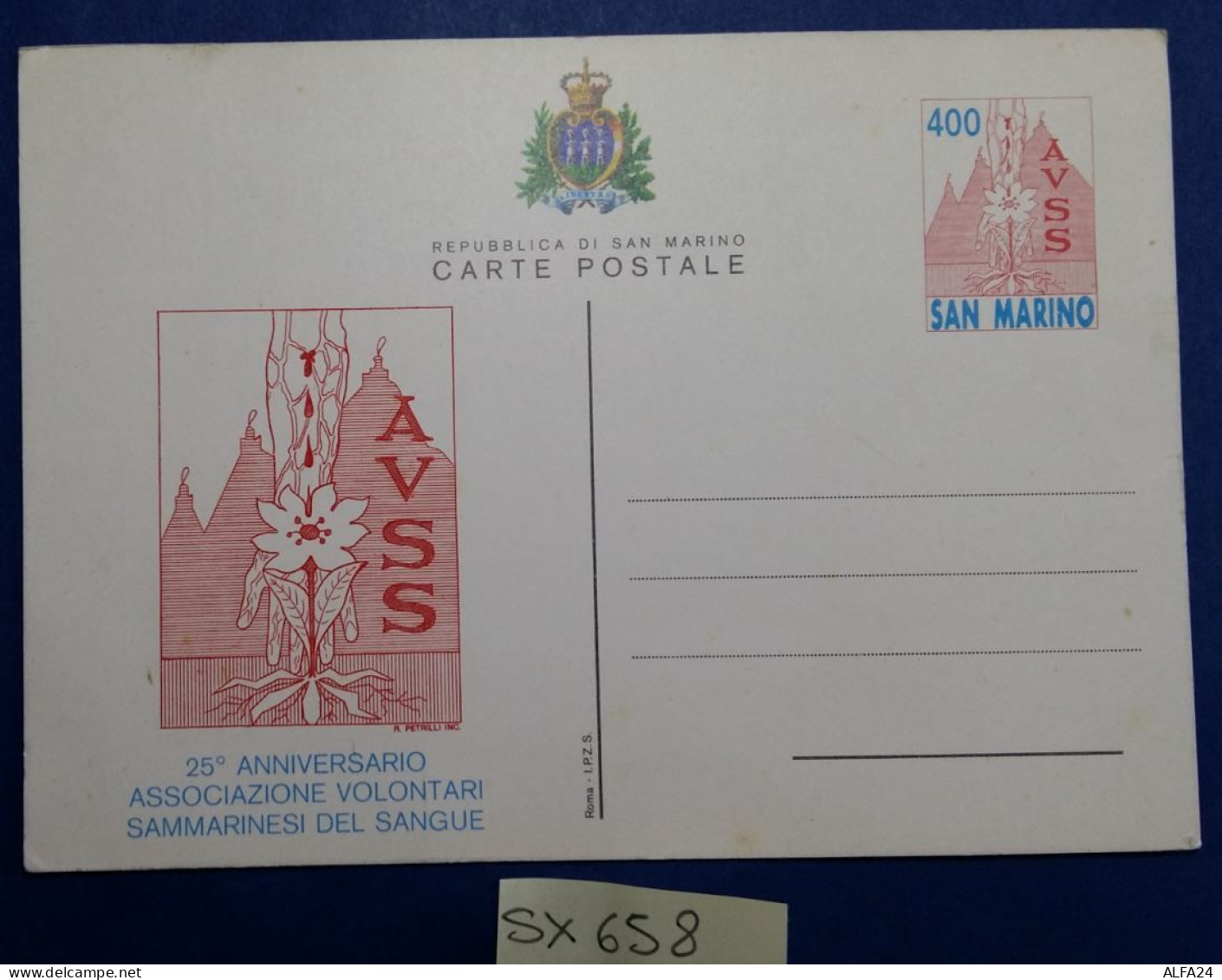 INTERO POSTALE SAN MARINO 25 ANNIV. ASS. VOLONTARI DEL SANGUE (SX658 - Postal Stationery