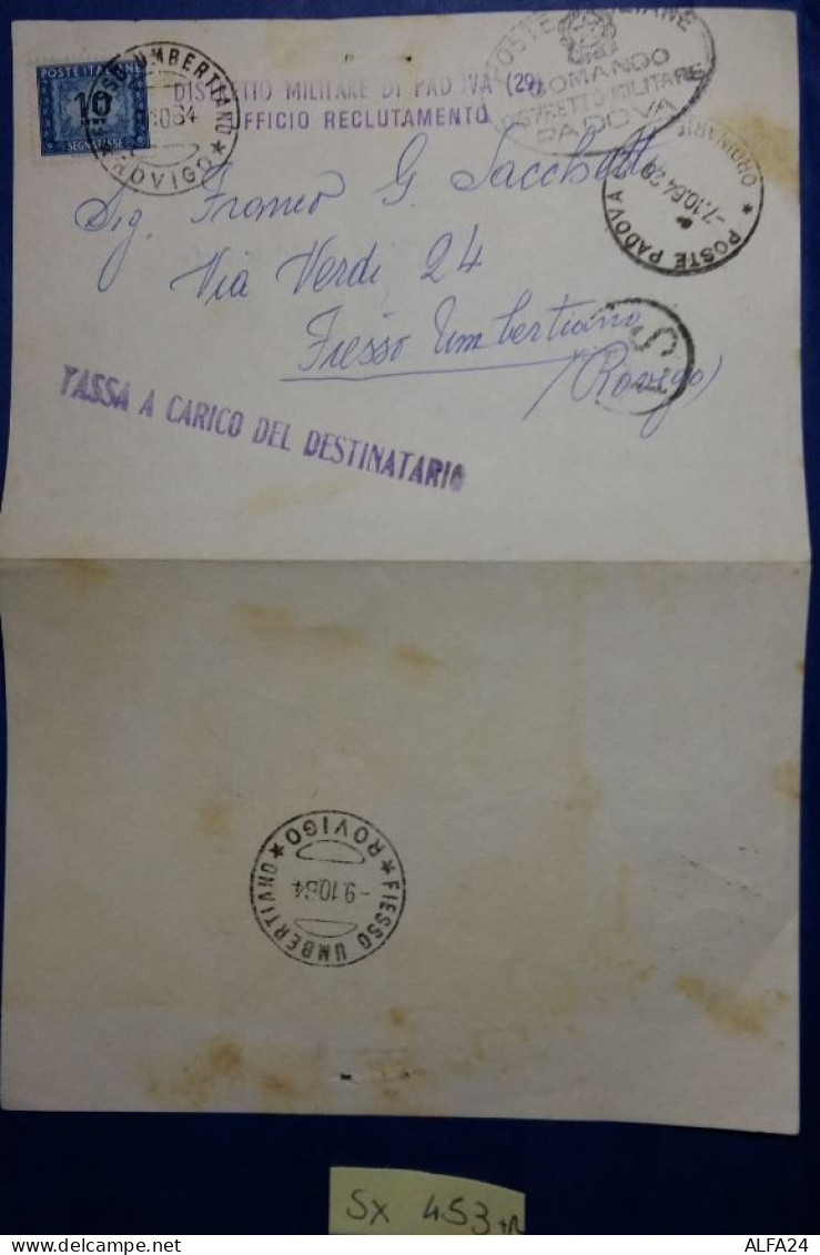 LETTERA RICHIAMO ALLA LEVA 1964 CON SEGNATASSE (SX453 - Impuestos