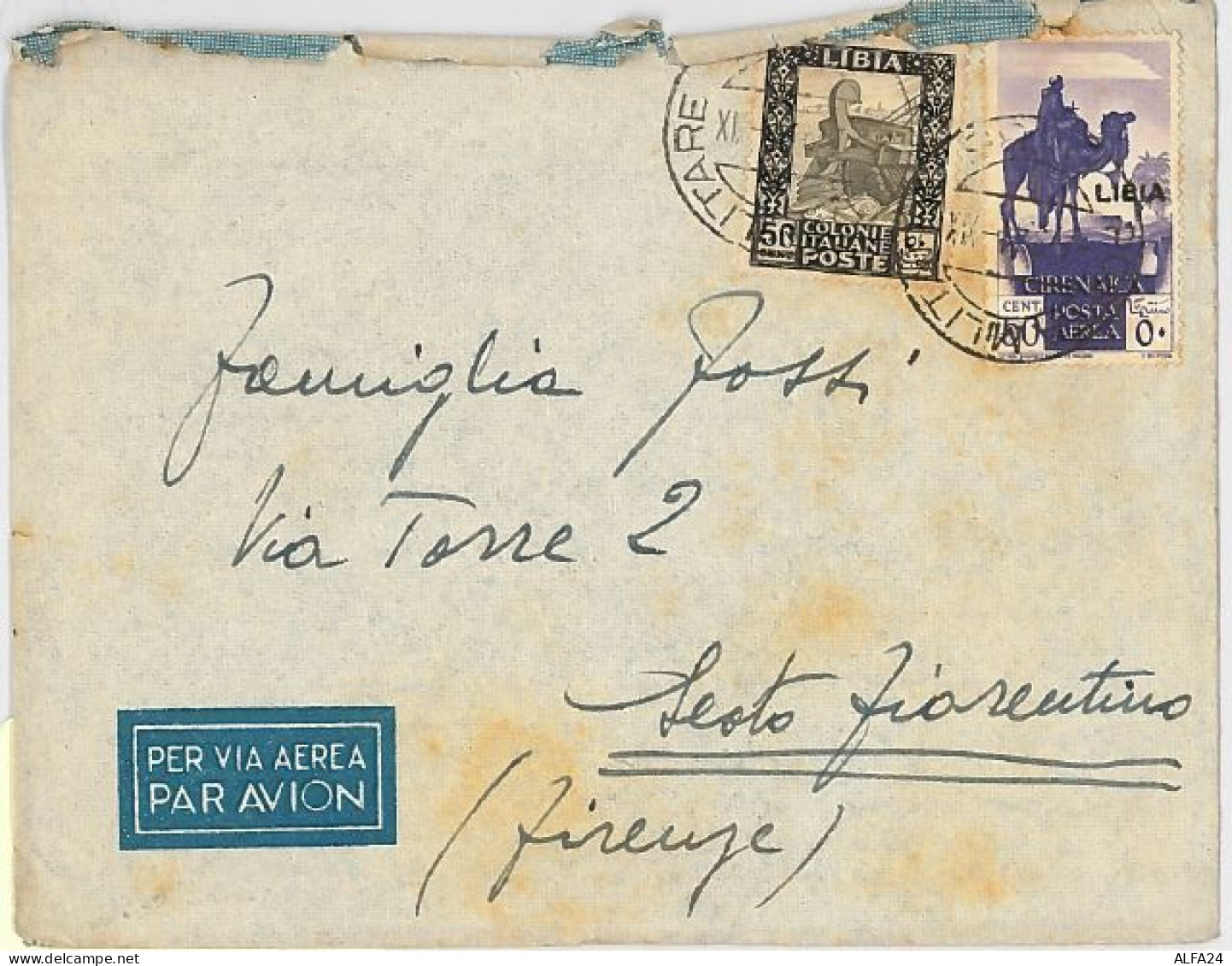 LETTERA VIAGGIATA VIA AEREA 1941 DA LIBIA DOPPIA AFFRANCATURA   (SX175 - Libië