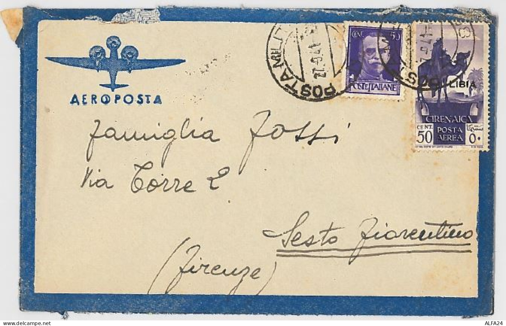 LETTERA VIAGGIATA 1941 DA LIBIA VIA AEREA DOPPIA AFFRANCATURA (SX161 - Libyen