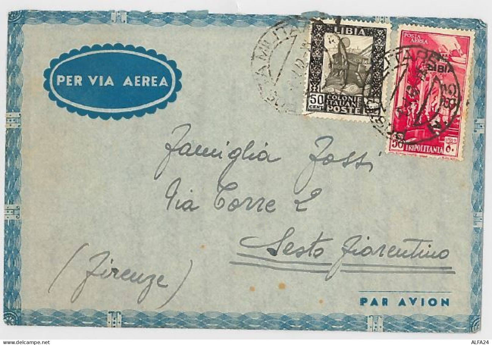 LETTERA VIAGGIATA VIA AEREA 1942 DA LIBIA DOPPIA AFFRANCATURA   (SX174 - Libye