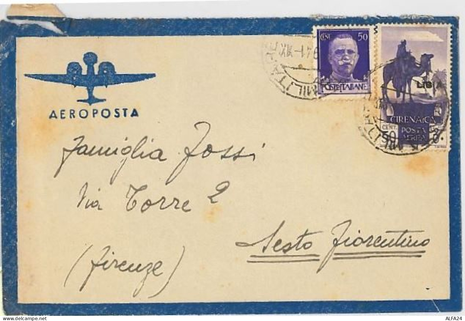 LETTERA VIAGGIATA 1941 VIA AEREA DA LIBIA DOPPIA AFFRANCATURA (SX156 - Libië